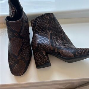 a new day Brown Snake-Print Block Heel Ankle Boots